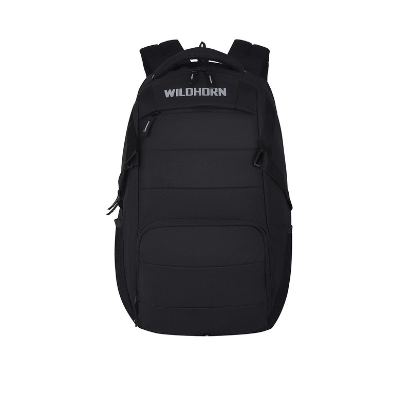 WildHorn Unisex Black Laptop Backpack with Compression Straps
