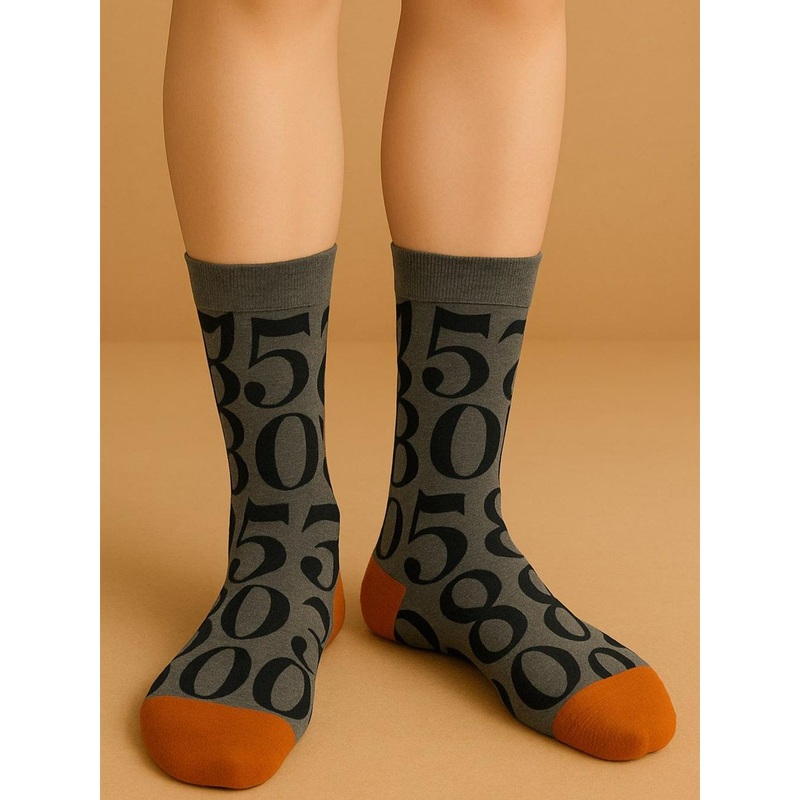 ZEVORA Typographic Patterned Calf Length Cotton Socks