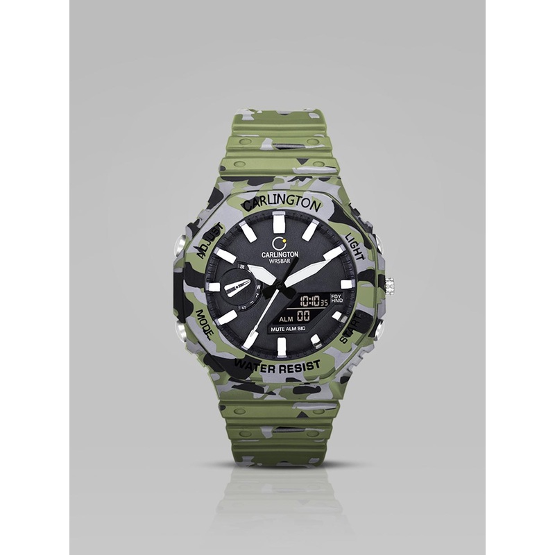 CARLINGTON Printed Dial & Analogue and Digital Watch CT 3322 Army