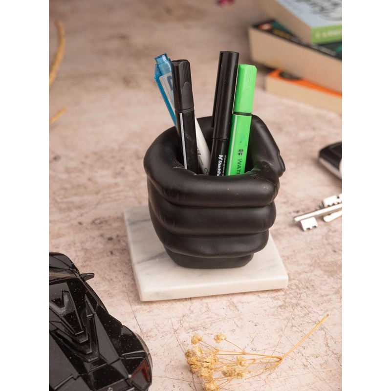 HOMEARTE Fist Design Pen Stand With Marble Base Stylish Desk Organizer