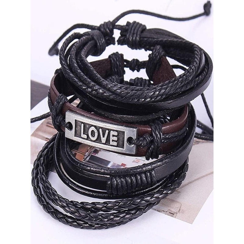 Jewelgenics Men Multilayered Love Engraved Leather Bracelet