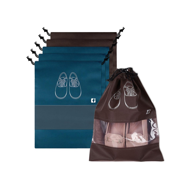 Kuber Industries Navy Blue & Coffee Brown 6 Pieces Printed Shoe Cover Bags