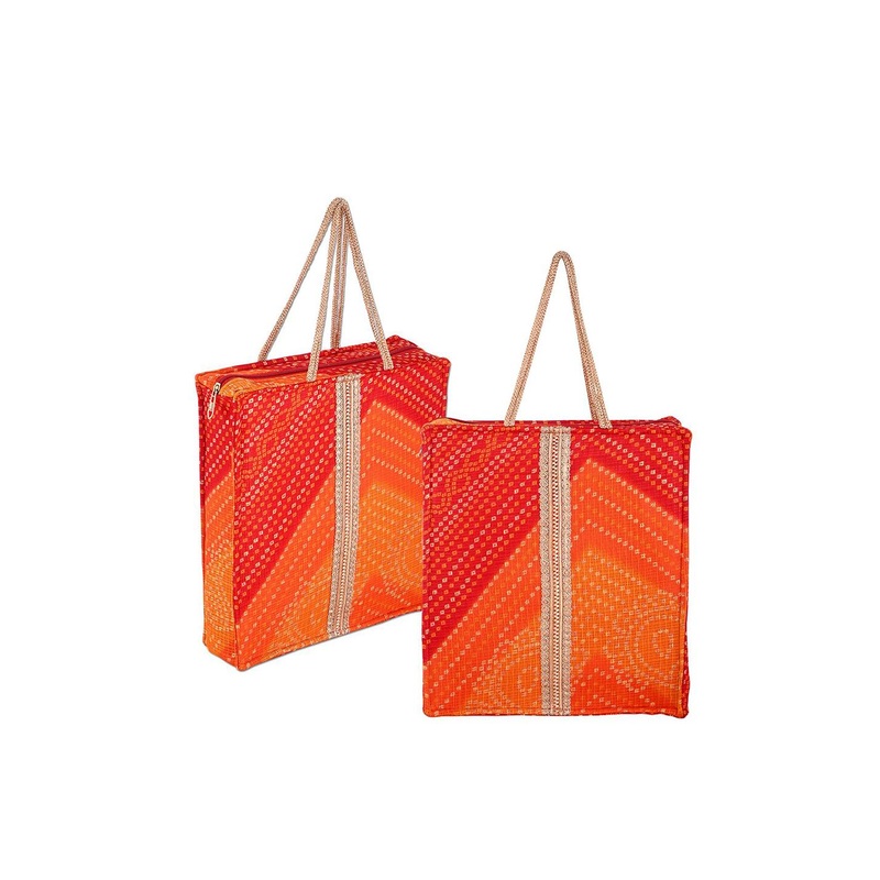 Kuber Industries Set of 2 Red Bandhej Silk Cloth Gifting Bag with Zipper