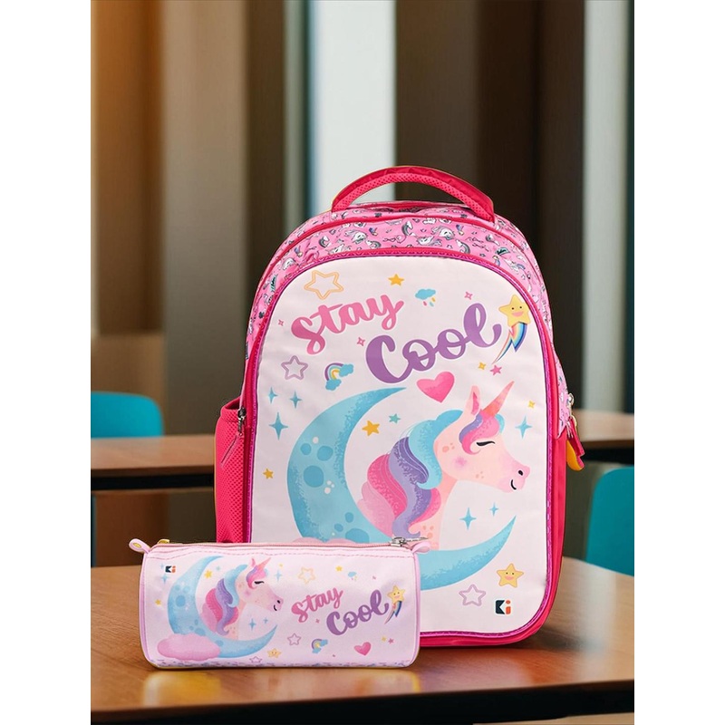 Kuber Industries Unisex Disney unicorn pink school bag pencil box Set 2 Graphic Backpacks