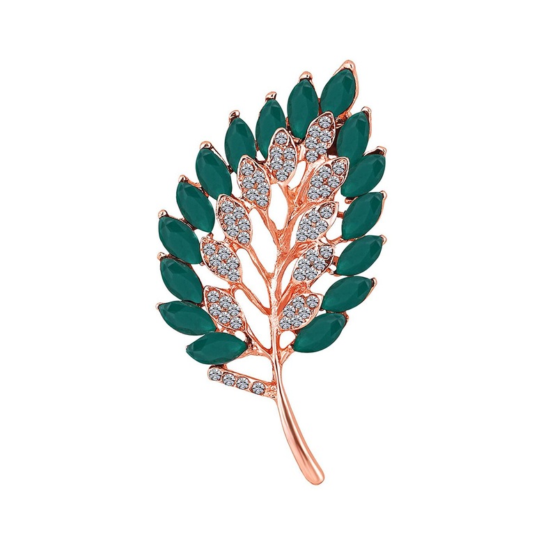 Mahi Men Stone Studded Leaf Shape Brooch