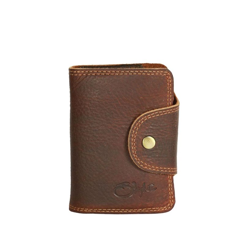 Style Shoes Men Brown & Gold-Toned Leather Card Holder