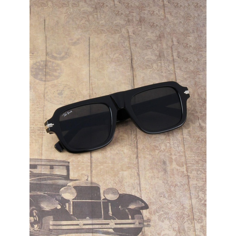 Ted Smith Unisex Square Black Black Sunglasses With UV Protected Lenses