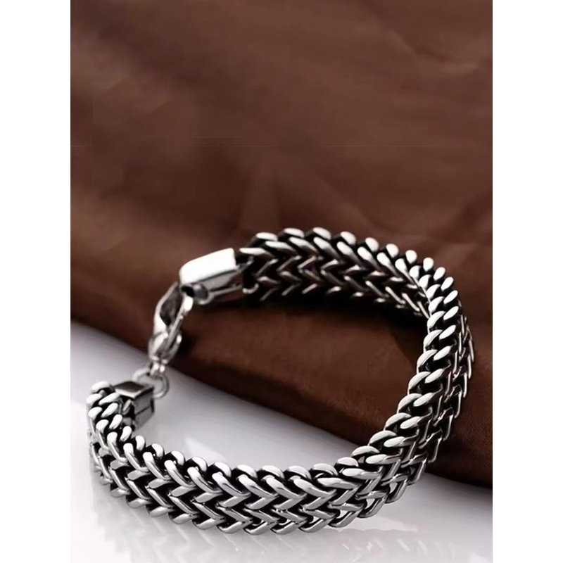 The Roadster Lifestyle Co Men Textured Dual Curb Design Chain Link Bracelet