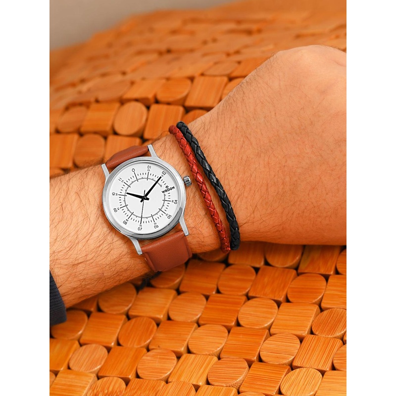 WROGN Men Round Dial & Leather Bracelet Style Straps Analogue Watch WRNWJ25 Set-36
