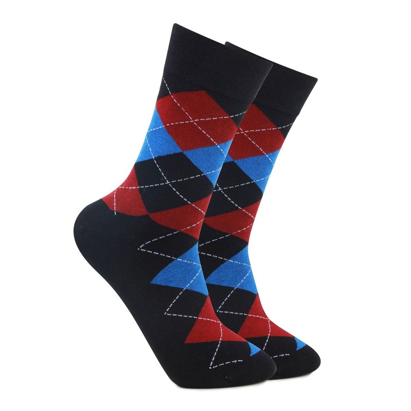 Bonjour Men Black & Red Patterned Cotton Socks