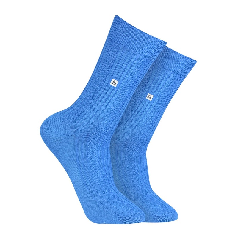 Bonjour Men Blue Patterned Calf Length Socks