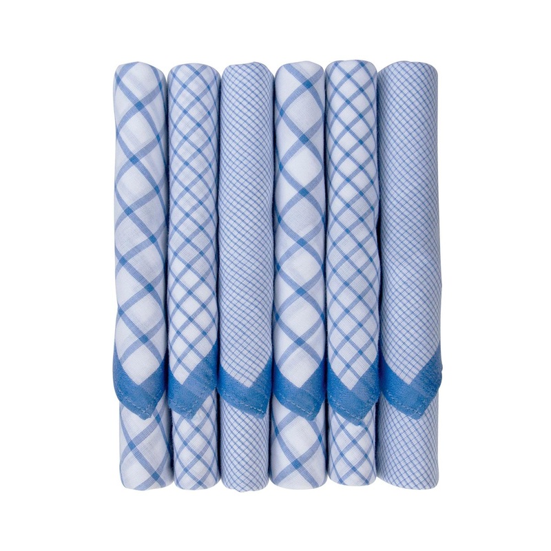 Caruso ITALY Men Blue Pack of 6 Checked Pure Cotton Handkerchiefs