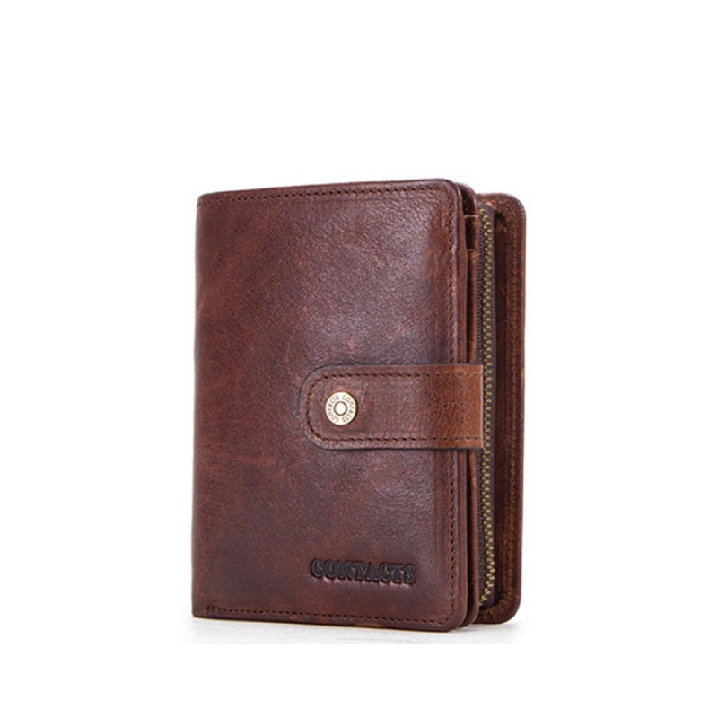 CONTACTS Men Brown Textured Leather Two Fold Wallet With RFID