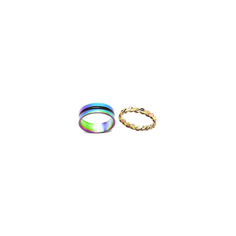 Dynamic Retail Global Set of 2 Rings for Men & Women, Multicolor-Gold Alloy Ring ()