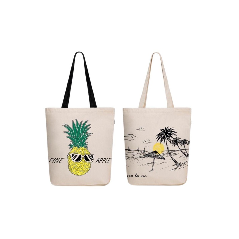 EcoRight Set of 2 Graphic Printed Canvas Structured Tote Bag