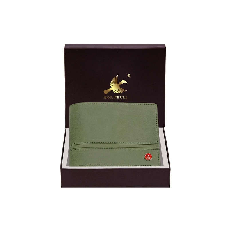 Hornbull Denial Olive Green RFID Protected Genuine Leather Two Fold Wallet