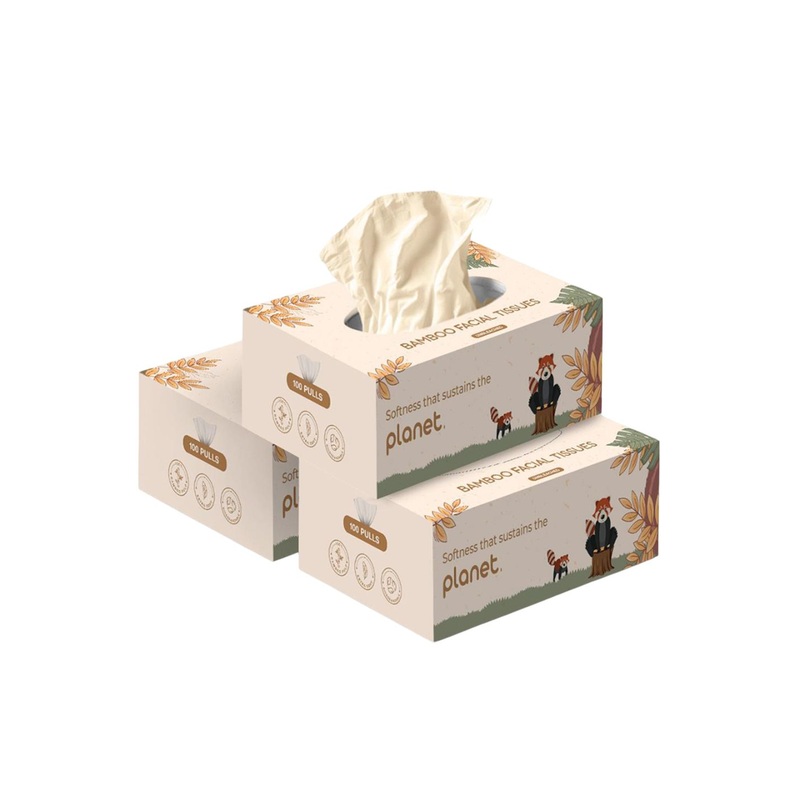 IMECO Set Of 3 Soft & Highly Absorbent 2-Ply Bamboo Facial Tissue – 100 Pulls Each
