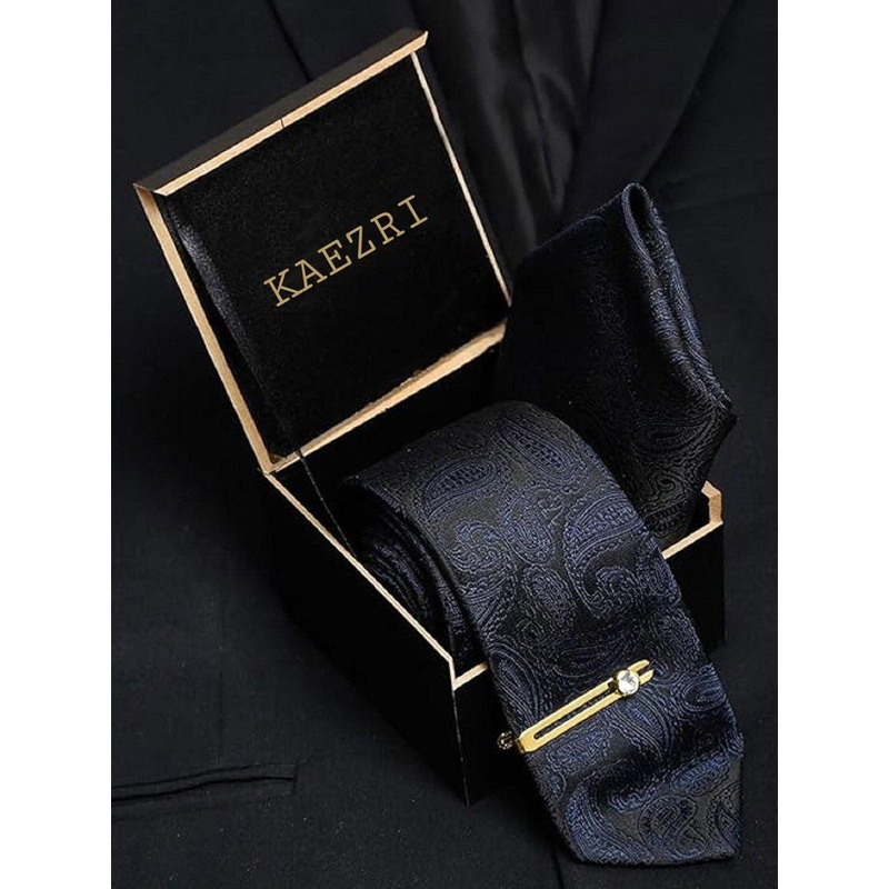 KAEZRI Men Woven Design Tie Pocket Square & Tiepin