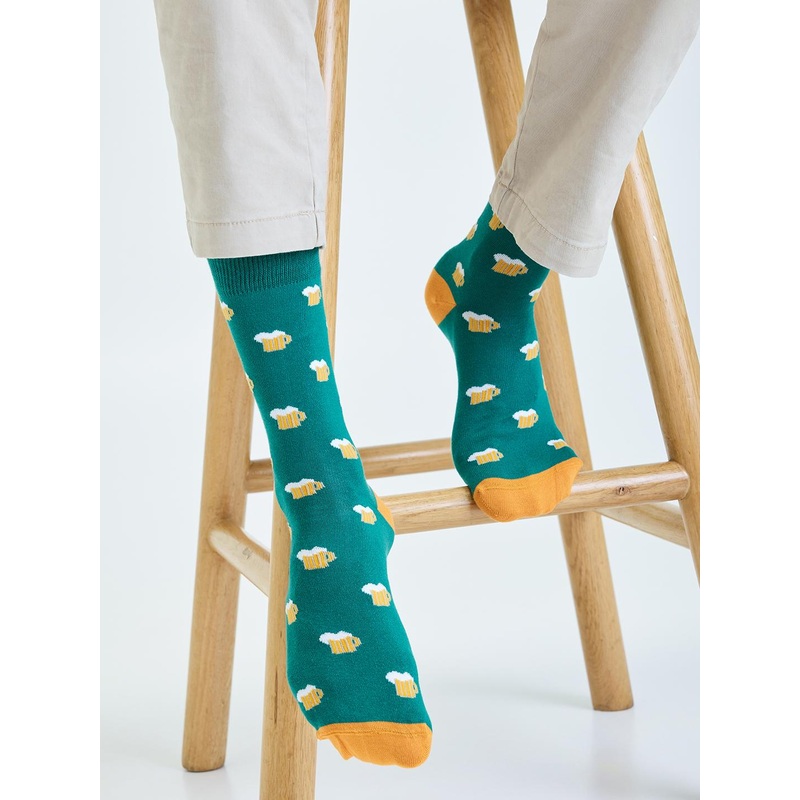 Mint & Oak Men Green & Yellow Patterned Calf-Length Socks