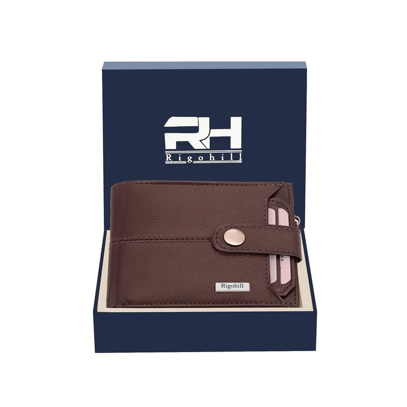 Rigohill Men Doger Brown RFID Protected Leather Two Fold Wallet