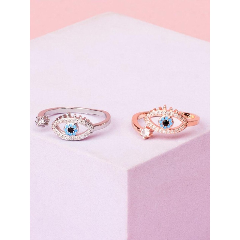 SALTY Set Of 2 Cute Evil Eye Adjustable Finger Rings