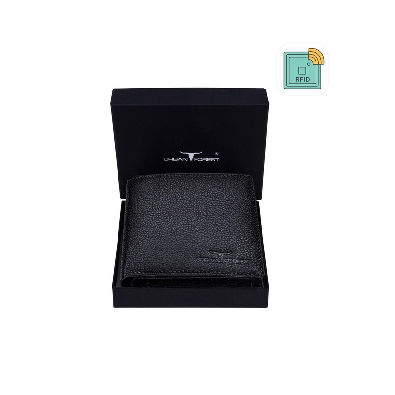 URBAN FOREST Black Leather Two Fold Wallet