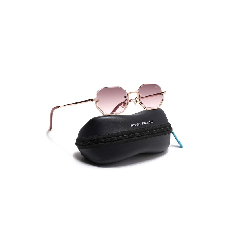 Voyage Unisex Pink Lens & Gold-Toned Rectangle Sunglasses with UV Protected 5G241MG7514