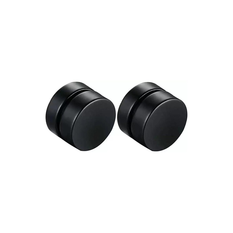 VS Unique Collection Unisex Pack Of 1 Black Metal Round Shape Magnetic Bali Stud Earring
