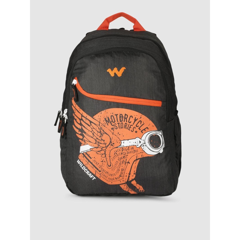 Wildcraft Unisex Black & Orange Printed Backpack