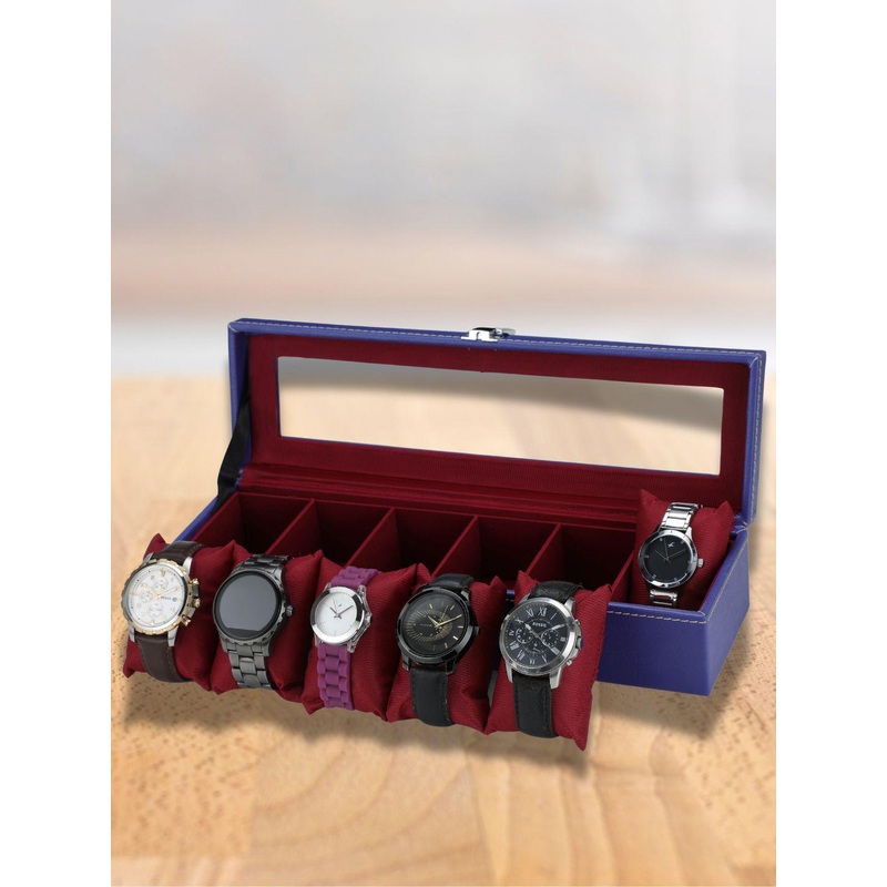 ZENWOOD Blue And Maroon 6 Slots Watch Organiser Box