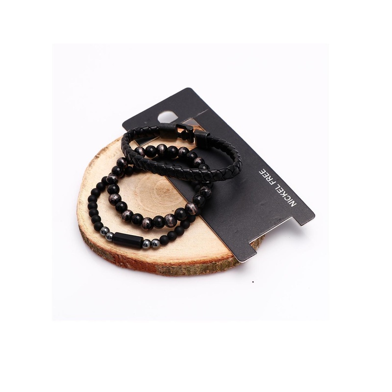 Archies Black Beaded Multilayer Leather Bracelet Set of 3