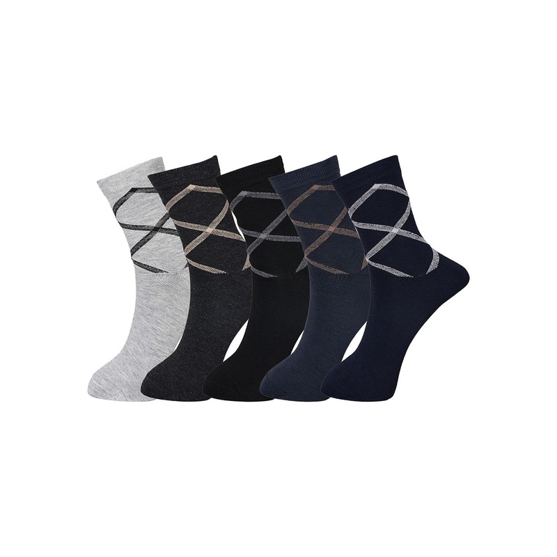 BAESD Unisex Pack Of 5 Patterned Cotton Calf Length Socks