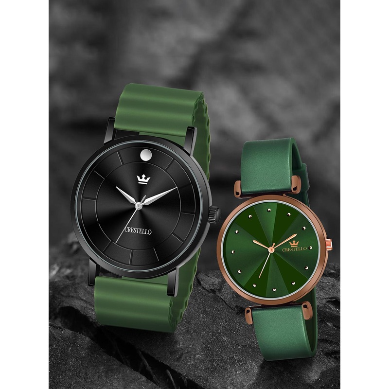 CRESTELLO Unisex Stainless Steel Dial His & Her Analogue Watch CRCM-028-137-GRN