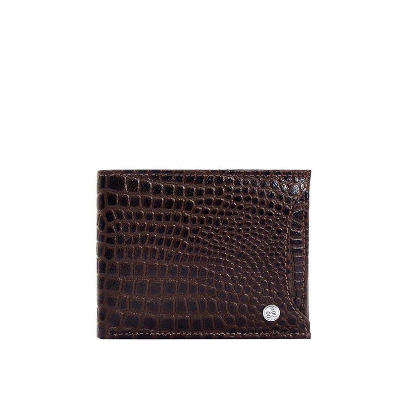 Eske Men Brown Textured Leather Two Fold Wallet