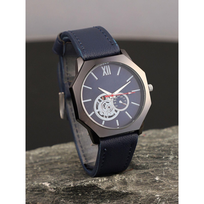 French Accent Men Dial & Leather Bracelet Style Straps Analogue Watch SS25_FAWC1039