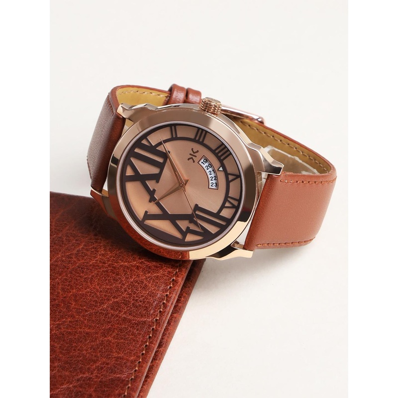 Killer Men Brass Printed Dial & Leather Bracelet Style Straps Analogue Watch KLMO80H