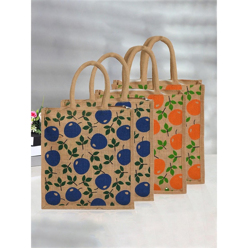Kuber Industries Set Of 4 Printed Jute Handheld Bags