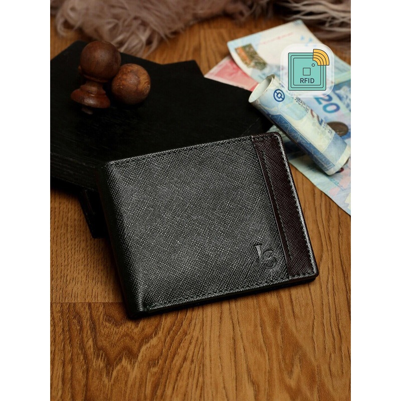 LOUIS STITCH Green Saffiano Leather Two Fold Slim Wallet Purse for Men