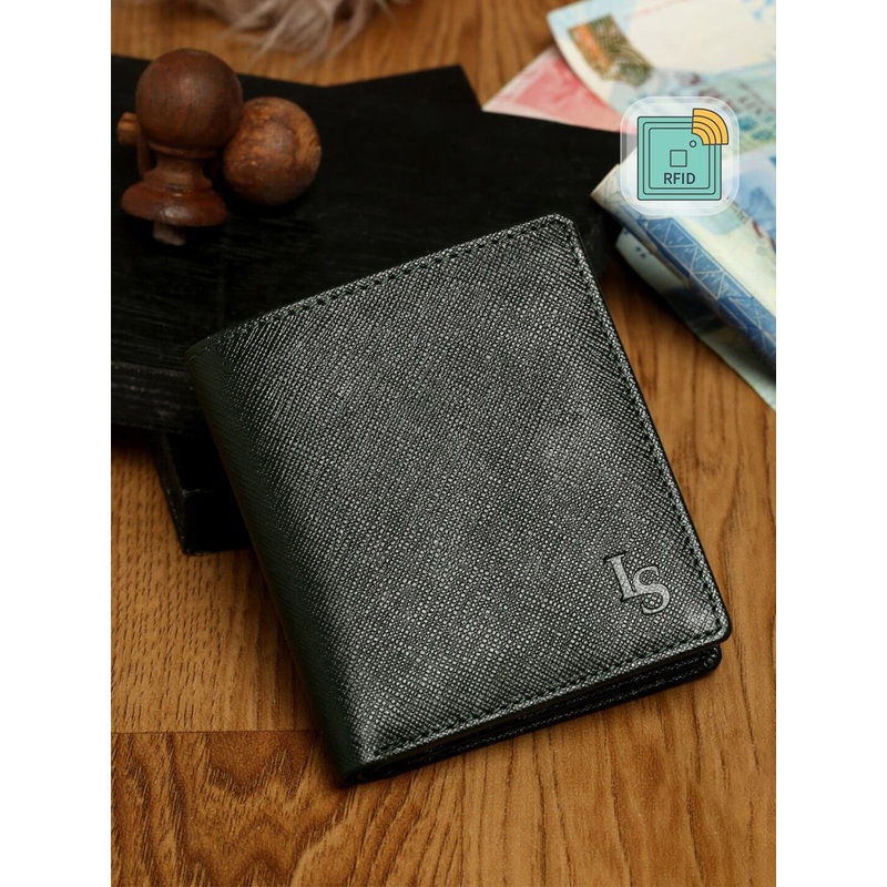 LOUIS STITCH Men Saffiano Leather Green Bifold Wallet