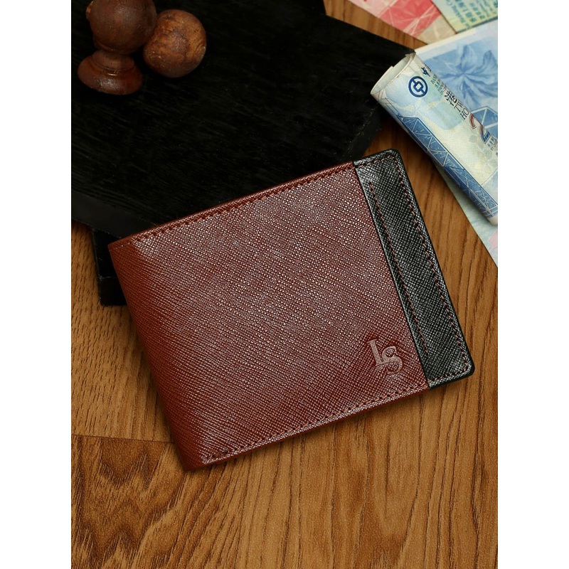 LOUIS STITCH Men Tan Saffiano Leather Two Fold Slim Wallet Purse