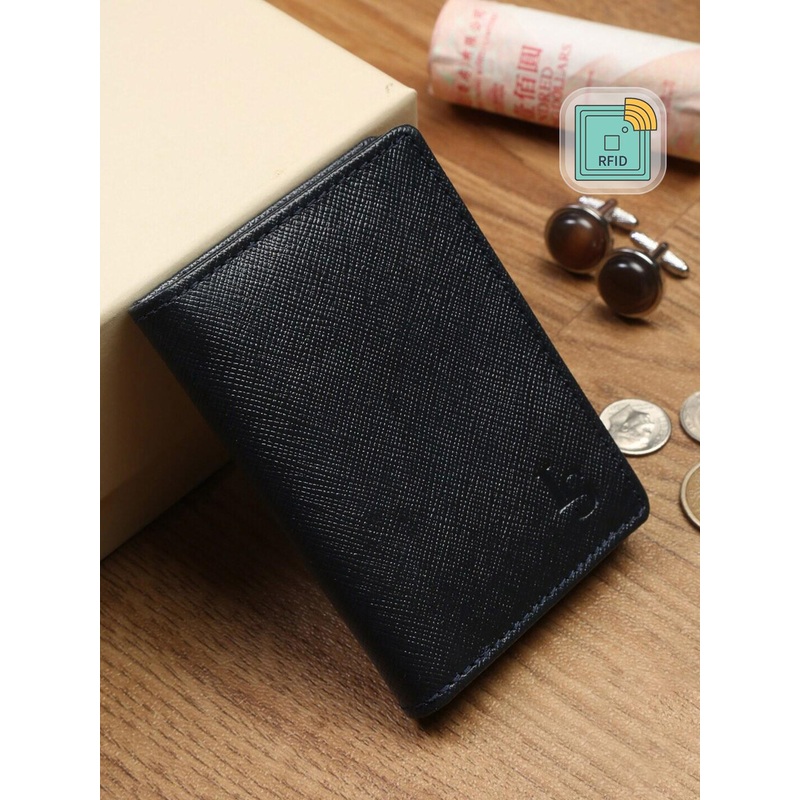 LOUIS STITCH Saffiano Leather Blue Bifold Wallet for Men | RFID Blocking Slim Purse Wallet