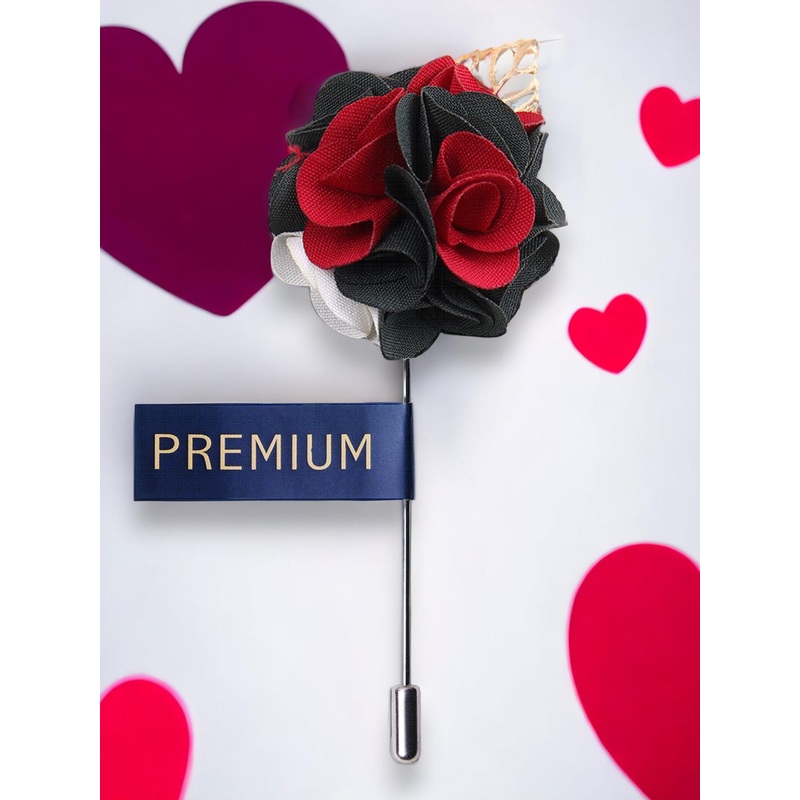 PELUCHE Unisex Red & Black Floral Brooch Lapel Pin