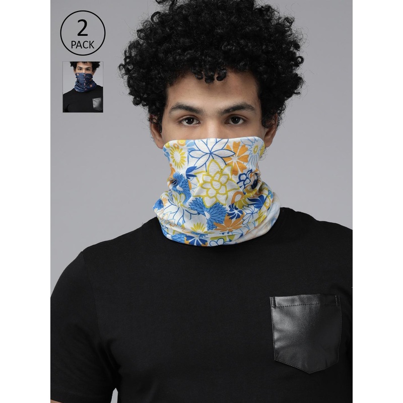 Roadster Unisex Pack of 2 White & Blue Printed Neck Gaiters
