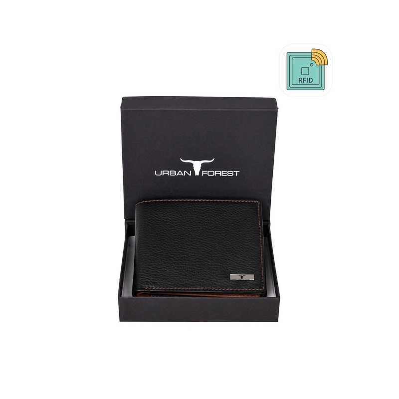 URBAN FOREST Men Black & Brown Leather Two Fold Wallet
