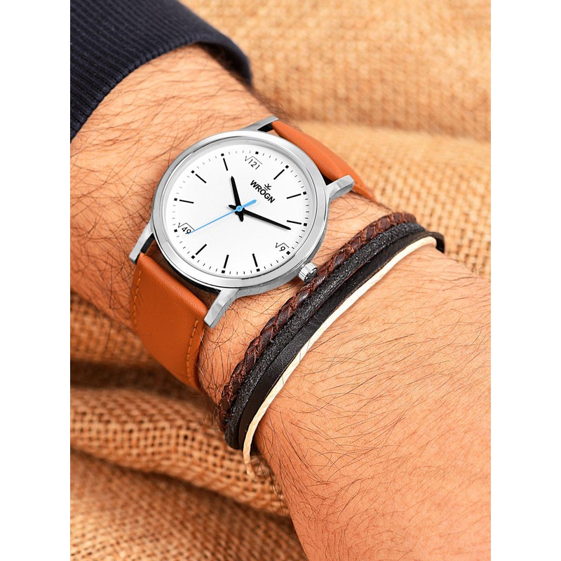 WROGN Men Embellished Dial & Leather Bracelet Style Straps Analogue Watch WRNWJ25 Set-43