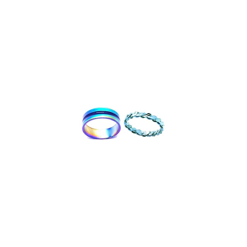 Dynamic Retail Global Set of 2 Rings for Men & Women, Multicolor-Blue Alloy Ring ()