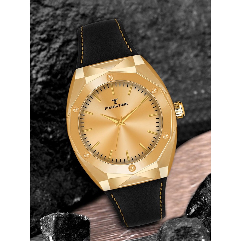 Franktime Men Brass Dial & Leather Straps Analogue Watch FT-0007 G