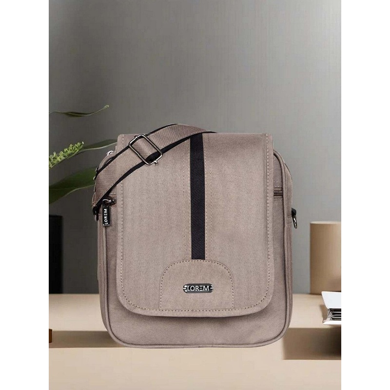 LOREM Men Mink Grey Casual PVC Coated Matty Fabric Cross Body Sling Bag