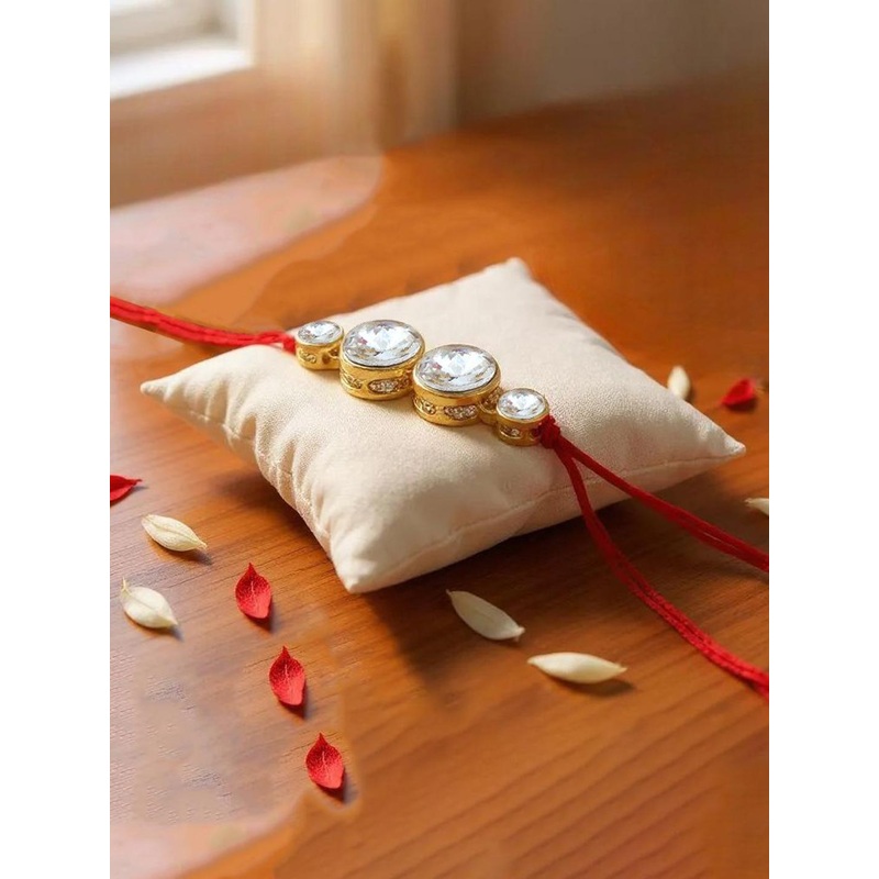 LUCKY JEWELLERY 2-Pcs Cubic Zircon Studded Rakhi With Roli Chawal & Greeting Card