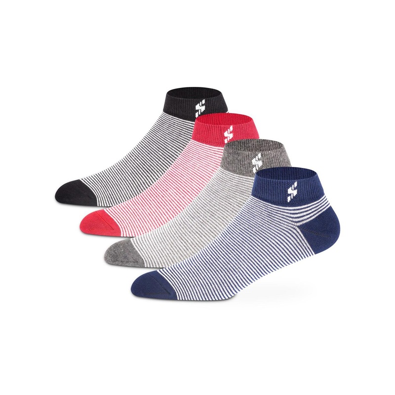 Supersox Men Pack Of 4 Striped Moisture-Absorbent Pure Cotton Ankle-Length Socks
